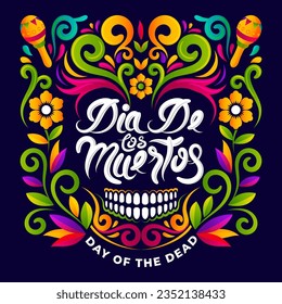 Dia de Los Muertos. Day of Dead mexican badge or sticker with floral ornaments