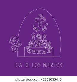 Dia de los Muertos Day Card. Latin American Holidays and Traditions. Mexican Religious Holiday. Vector Illustration in Doodle Style.