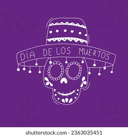 Dia de los Muertos Day Card. Latin American Holidays and Traditions. Mexican Religious Holiday. Vector Illustration in Doodle Style.