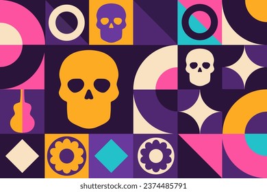 Dia de los Muertos. Day of the Dead, seamless geometric pattern. Template for background, banner, card, poster. Vector EPS10 illustration
