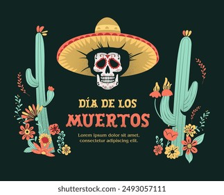 Dia De Los Muertos. Day of the Dead banner with vector pattern of Mexico Halloween sugar skulls and flowers