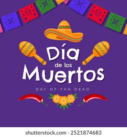 Dia de Los Muertos - Banner de celebração do Dia dos Mortos, cartaz, cartão com objetos tradicionais mexicanos coloridos. Ilustração vetorial