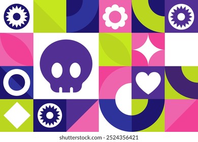 Dia de los Muertos. Day of the Dead, seamless geometric pattern. Template for background, banner, card, poster. Vector EPS10 illustration