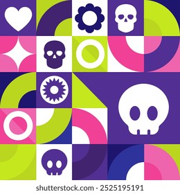 Dia de los Muertos. Day of the Dead, seamless geometric pattern. Template for background, banner, card, poster. Vector EPS10 illustration