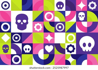 Dia de los Muertos. Day of the Dead, seamless geometric pattern. Template for background, banner, card, poster. Vector EPS10 illustration