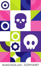 Dia de los Muertos. Day of the Dead, seamless geometric pattern. Template for background, banner, card, poster. Vector EPS10 illustration