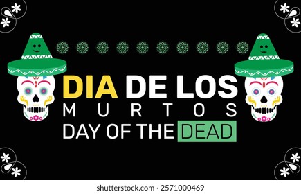 Dia De Los Muertos Day Of The Dead Skull Face background template. Perfect for banners, cards, posters, and social media.Vector design with text inscription and classic color for a professional look