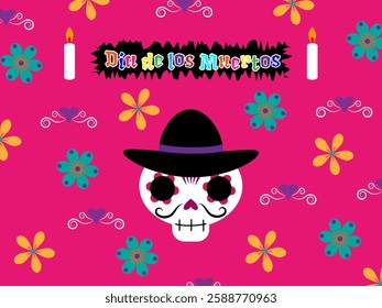 Dia de los Muertos. Day of the dead. It is a Mexican skull and flower design. 