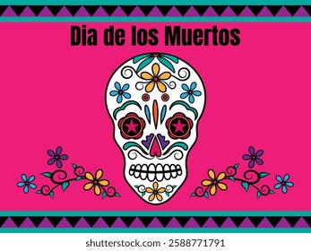 Dia de los Muertos. Day of the Dead. It is a Mexican skull and flower design. 