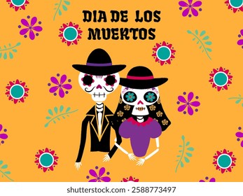 Dia de los Muertos. Day of the Dead. It is a Mexican skull and flower design. 