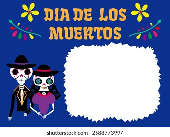 Dia de los Muertos. Day of the Dead. It is a Mexican skull design frame. 