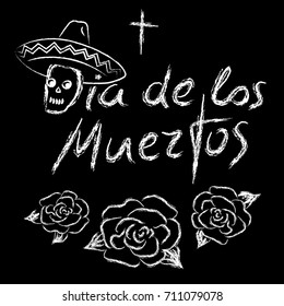 Dia de los muertos - Day of the Dead Vector Illustration. Hand Lettered Text with Skull. 