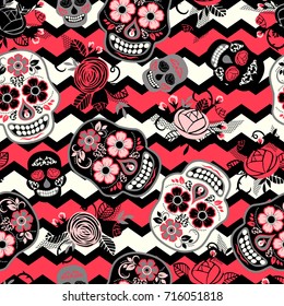 Dia de los muertos. Day of The Dead. Seamless pattern. Vector template.