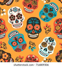 Dia de los muertos. Day of The Dead. Seamless pattern. Vector template.