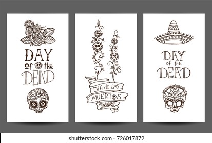 Dia de los Muertos / Day of the Dead hand sketched doodles - set of 3 design templates