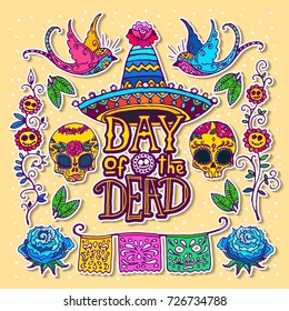 Dia de los Muertos / Day of the Dead design template. Hand sketched elements.