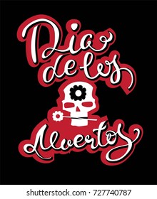 Dia de los muertos. Day of The Dead  poster with sugar festive skull, wreath of flowers. For poster, card and invitation.