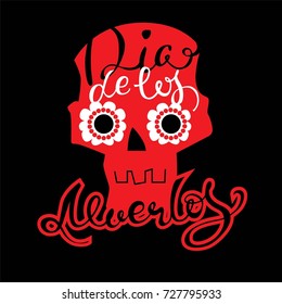 Dia de los muertos. Day of The Dead  poster with sugar festive skull, wreath of flowers. For poster, card and invitation.