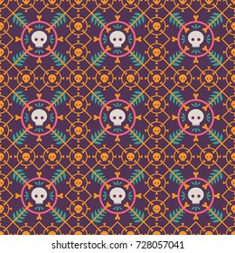 Dia de los Muertos, Day of the Dead or Halloween pattern. Vector background
