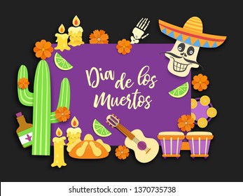 Dia de los muertos.Day of the Dead.Mexican feast of remembrance of the dead.National Latin carnival paper cut style background.Vector illustration