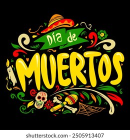 dia de los muertos the death festival typography font letter design vector