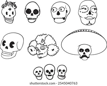 dia de los muertos decoration outline, clip art