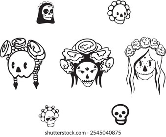 dia de los muertos decoration outline, clip art