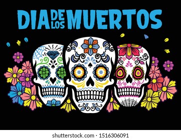 dia de los muertos design with three sugar skulls