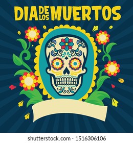 dia de los muertos design surrounding with floral