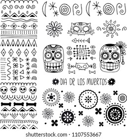 dia de los muertos doodle elements set