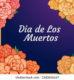 Dia De Los Muertos, flor de cempasuchil frame, Day of the Dead in México. Marigold flower. Day of the dead. Indian garland of flowers. Religion festive holiday decoration. Vector illustration frame.