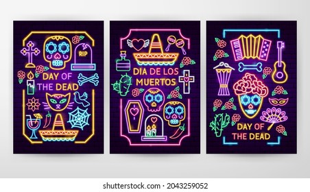 Dia De Los Muertos Flyer Concepts. Vector Illustration Of Day Of The Dead Promotion.