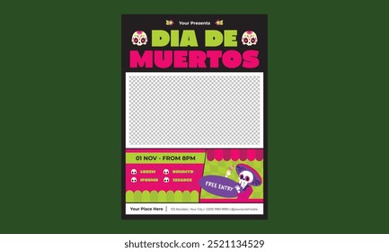 Dia De Los Muertos Flyer Ilustração vetorial