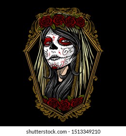 dia de los muertos girl face painting vector design