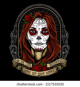 dia de los muertos girl face painting vector design