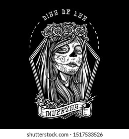dia de los muertos girl face painting vector design