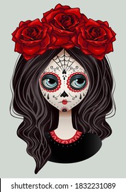 Dia De Los Muertos girl face painting, mexican holliday. Vector illustration design