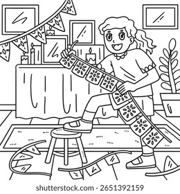 Dia de los Muertos Girl Decorating Papel Picado 