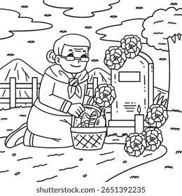 Dia de los Muertos Grandma Decorating a Grave 