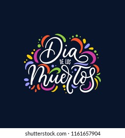 Dia de los Muertos greeting card for Day of the Dead. Greeting vector illustration with dancing skeletons and lettering.
