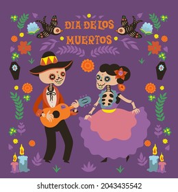 Dia de los Muertos greeting card for Day of the Dead. Vector graphics.