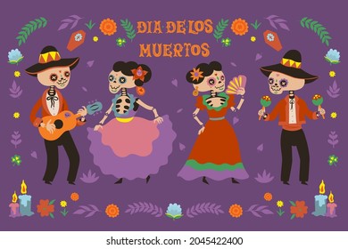 Dia de los Muertos greeting banner for Day of the Dead. Vector graphics.
