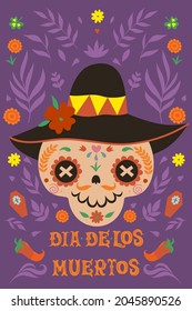 Dia de los Muertos greeting banner for Day of the Dead. Vector graphics.