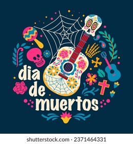 Dia De Los Muertos Greeting Design with Guitar