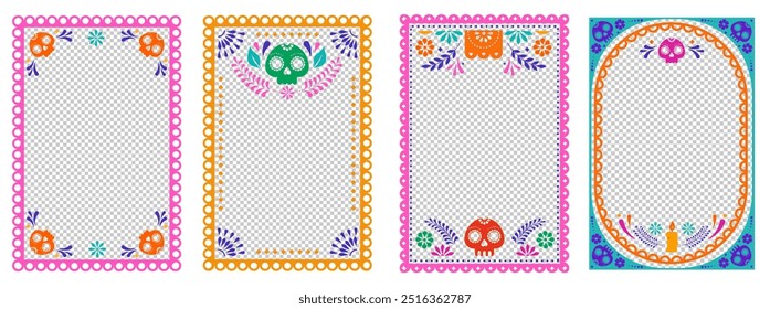 Dia De Los Muertos greeting cards and social media stories. Mexican wedding frames. Day of the dead and Cinco de Mayo holidays. Vertical banner vector design