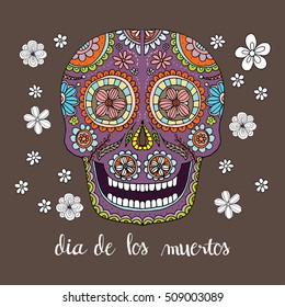 Dia de Los Muertos greeting card, invitation. Mexican Day of the Dead, Skull Flower Doodle Vector, Freehand Vector, Font design Vector.