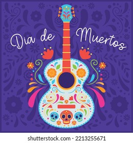 Dia de los muertos with guitar poster Vector illustration