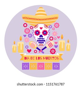 Dia de los Muertos Halloween Guitar Skull Pipe Flowers Cactus Daisies Day dead