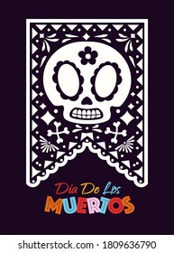 Dia de Los Muertos holiday colorful style with garlands. Day of the Dead with skull and flower for decoration, funny poster party, t shirt, fiesta, greeting card. Halloween party flyer. Vector 10 eps
