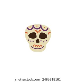 Dia de los Muertos holiday. Vector illustration with a decorative sugar skull, a symbol of the Mexican holiday Day of the Dead, on an isolated background, in cartoon style.